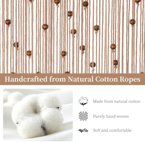 bechaeo boho handmade macrame beaded curtain, brown 1 showing dimensions