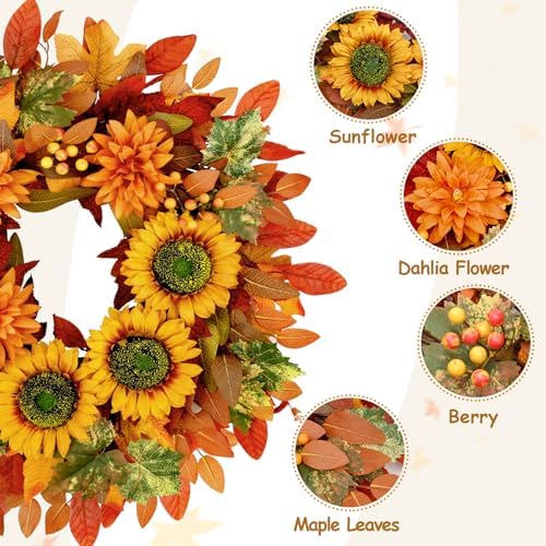 waipfaru fall wreaths for front door,22 inch autumn, close-up detail