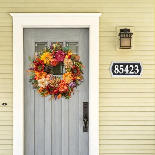 24 inch artificial harvest fall wreaths for front, front angle view