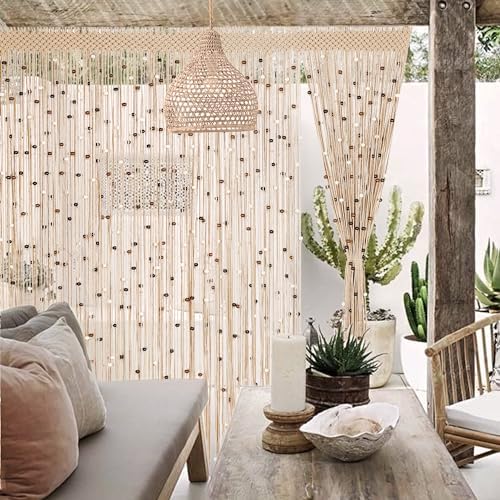 bechaeo boho macrame bead curtain for door window, front angle view