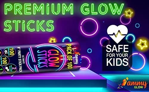 Ammy Glow Glow Sticks (205 Pcs Kit) Bulk Party Pack-100 Pack Glow Sticks with Connectors & Glasses- Party Favors for Kids 8-12- Neon Glow in The Dark Party Supplies for Birthdays & Events