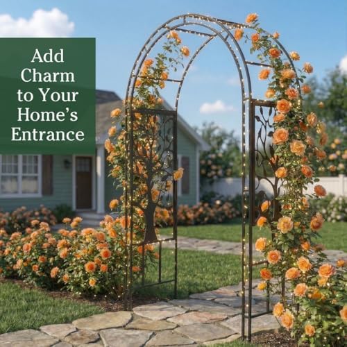 plow & hearth metal garden arch trellis arbor, side view