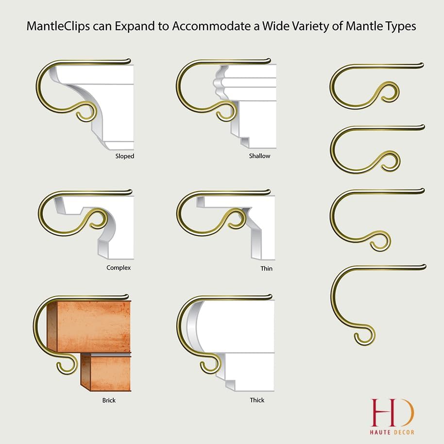 Haute Decor The Original MantleClip® Stocking Holder 4 Pack - Hang Christmas Stockings Safely and Securely from Mantels Up to 3 Inches Thick