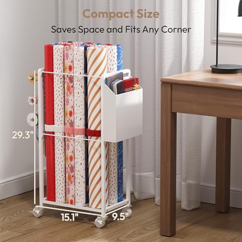 wrapping paper storage cart station with 12pcs slap on a desk or shelf