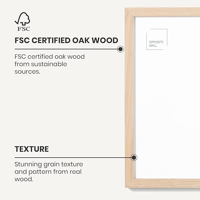 Opposite Wall - 8.5 x 11 in - Natural Solid Oak Wood Picture Frames - Lightweight, Versatile & Shatterproof - Wall Hanging & Tabletop Photo Frame - Office, Gallery & Home Decor