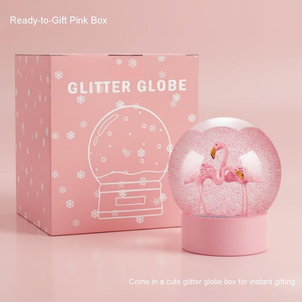 Pink Flamingo Snow Globes for Girls, 100MM Christmas Snow Globe for Kids, Glass Glitter Snowglobes for Adults Women Home Office Table Decor Birthday Valentine Gift