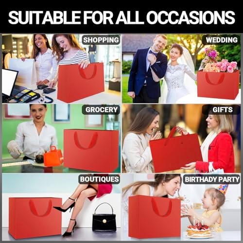 eusoar extra large gift bags, 25pcs 16"x6"x12" red showing dimensions