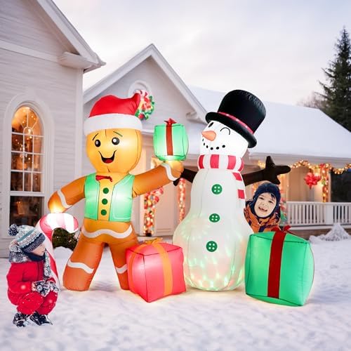 coolwufan 6 ft christmas decorations outdoor inflatables gingerbread on a desk or shelf