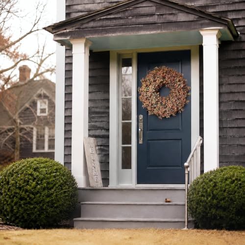26" artificial fall boxwood wreath for front door, close-up detail