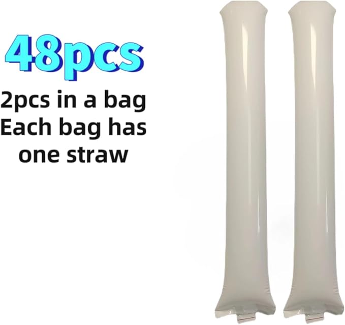 48pcs Round Head Boom Sticks Thunder Sticks Cheering Sticks Team Spirit Plastic Cheerleading Spirit Stick Clapper Inflatable Noise Maker Sports Supply (White)