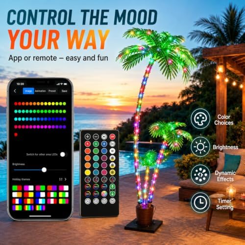 6ft smart led artificial palm tree with app shown in use