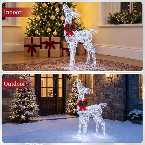 tangkula lighted christmas reindeer, outdoor 3d standing deer, view 9