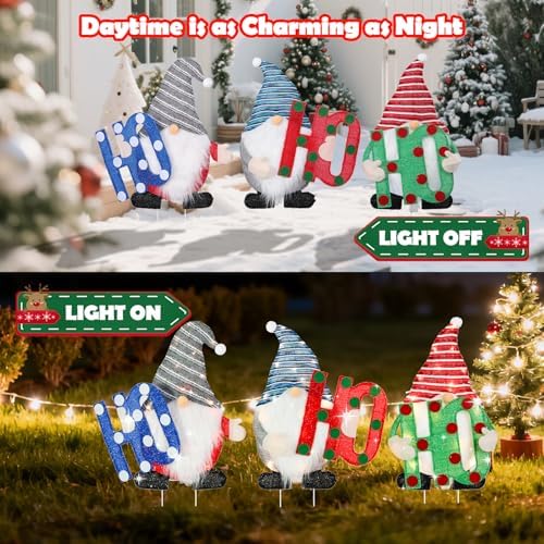mumtop lighted christmas gnome yard stakes for outdoor, close-up detail