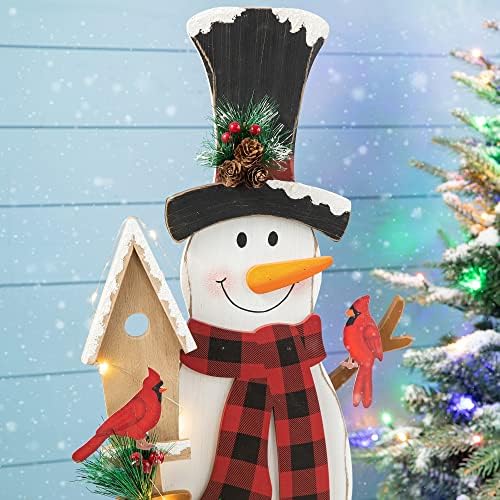 glitzhome 36"h lighted wooden snowman porch decor with, view 9