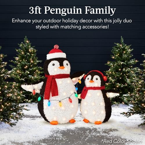 best choice products 2-piece lighted penguin family, 3ft, close-up detail