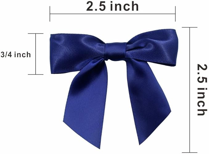 2.5" Hgzgch Dark Blue Satin Ribbon Bow for Gift Wrapping, Premade Bows for Crafts, Cake, Party Favors, Handmade Bows with Double-Sided Tape, Self Adhesive Bows for Presents, Treats, Christmas - 50pcs