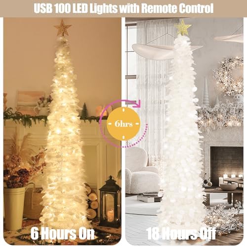 6 ft pop up christmas tree with 100, close-up detail