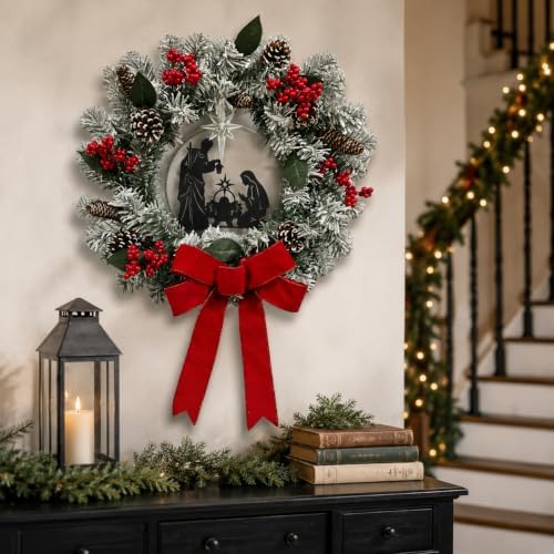 svndlyn 22 inch lighted christmas wreath with nativity, package contents