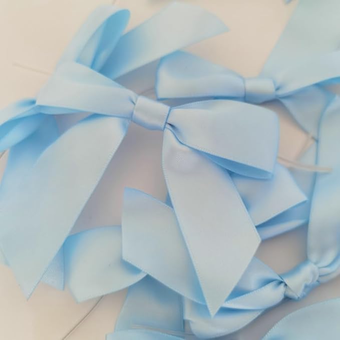 50pcs 3-1/2" Sky Blue Satin Ribbon Bows with Twist Ties Mini Ribbon Bows for Baby Shower Decoration Gift Packing&Wrapping Accessoried(Lt.Blue)