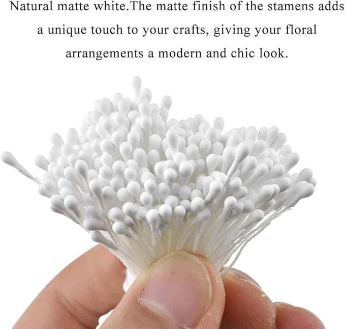 HAHIYO 700Pcs 2mm White Matte Double Heads Flower Stamen Pistil for Flower Making Scrapbook Decoration - Handmade Artificial Flower Pistil Matt-Like Floral Stamens Flowers Pollen Stamen