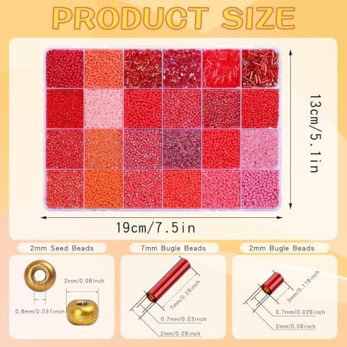 songin seed beads kit with bugle beads, 7 showing dimensions