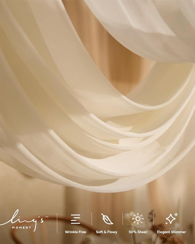 Ling's moment Wedding Arch Draping Fabric 2 Panels 32Ft x 30" Wrinkle-Free Wedding Arch Drapes Chiffon Fabric, Ivory Curtain for Wedding Ceremony Reception Background Party Home Garden Decorations