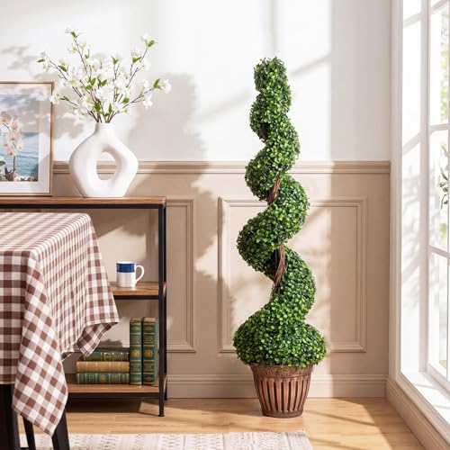 goplus 4 ft artificial boxwood spiral topiary tree, view 9