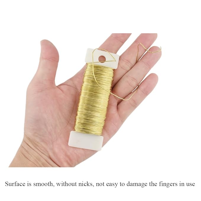HAHIYO 22Gauge Golden 3Roll Total 115Yards(345Feet) Metal Floral Wire Flexible Paddle Wire for Crafts Christmas Wreaths Tree Flower Arrangement Bouquet Wrapping Wedding DIY