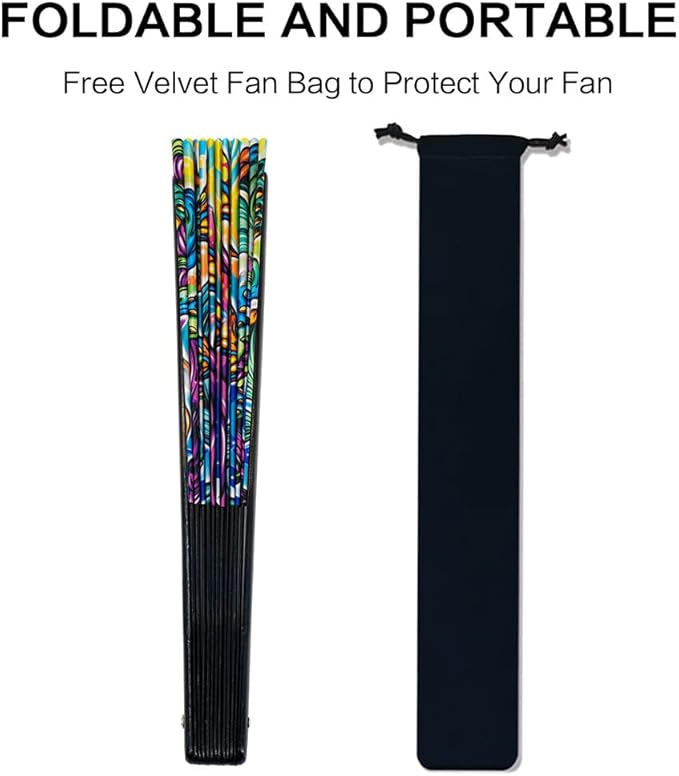 13" Large Rave Fan Bamboo, Folding Clack Hand Fans Foldable for Men Women, Boots on the Ground Poping Fan for EDM Festival Line Dance Decoration, (Magic Mushroom2, Large 13")