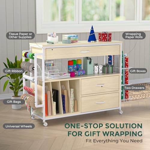 wrapping paper storage & organizer, craft cart with shown in use
