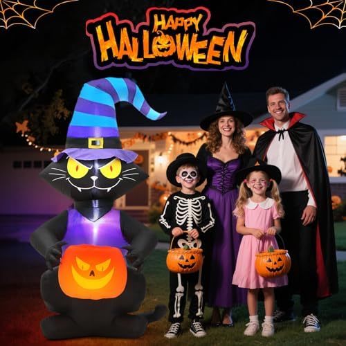 6ft halloween inflatable black cat, lighted yard decoration on a desk or shelf