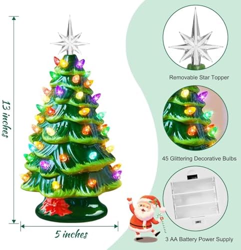 13 inch ceramic christmas tree, tabletop christmas tree showing dimensions