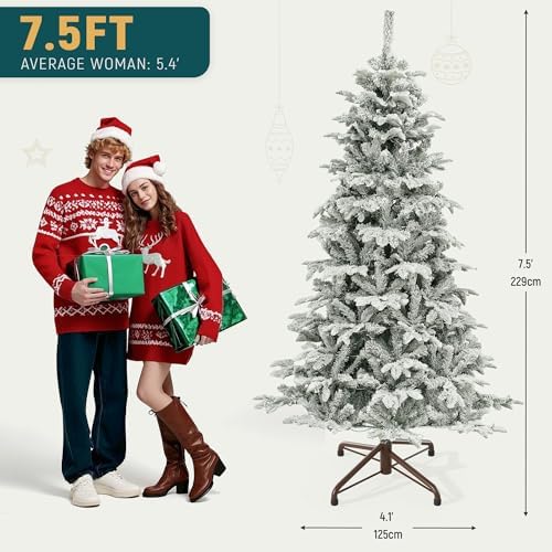 yitahome 7.5ft prelit natural layered flocked christmas tree, view 9