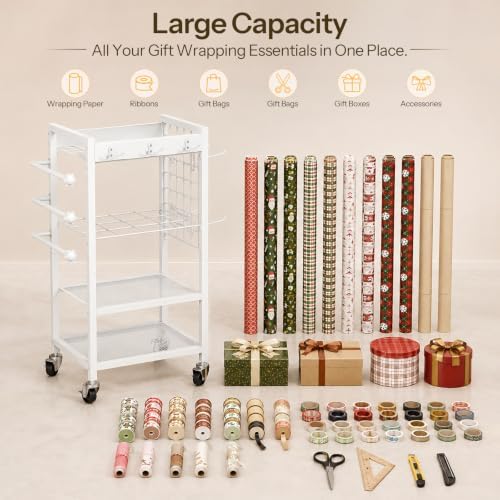 hoobro wrapping paper storage cart, rolling craft storage on a desk or shelf