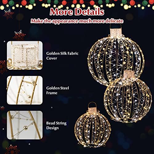 tangkula 3 pack christmas led lighted balls, metal, side view