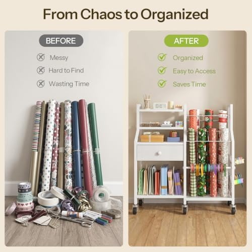 hoobro wrapping paper storage cart, rolling gift wrap, package contents