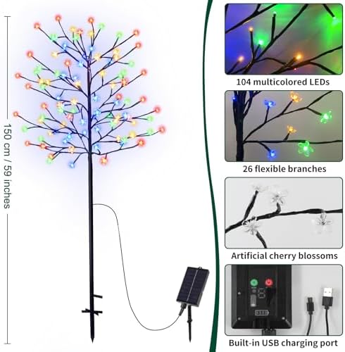 solar cherry blossom tree lights with remote for showing dimensions