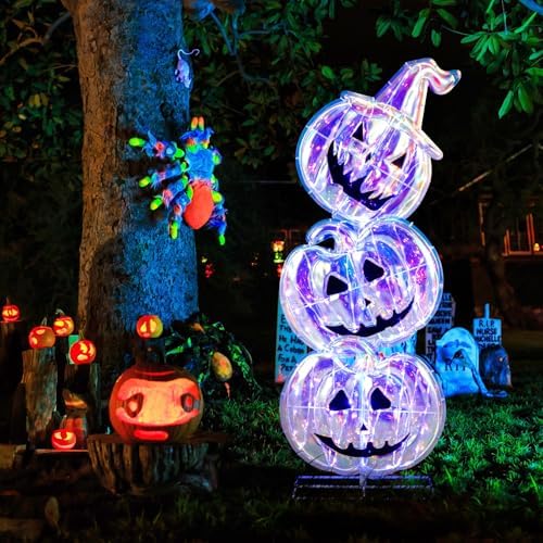 goplus 3.4 ft halloween decorations, light up stacked shown in use