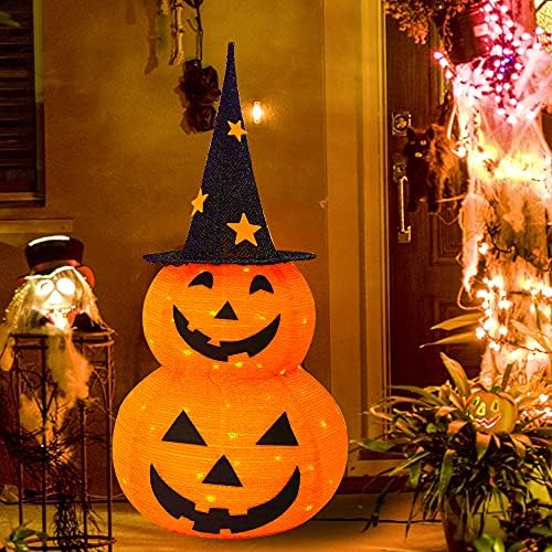 funpeny 3ft halloween collapsible pumpkin decorations, pre-lit light on a desk or shelf