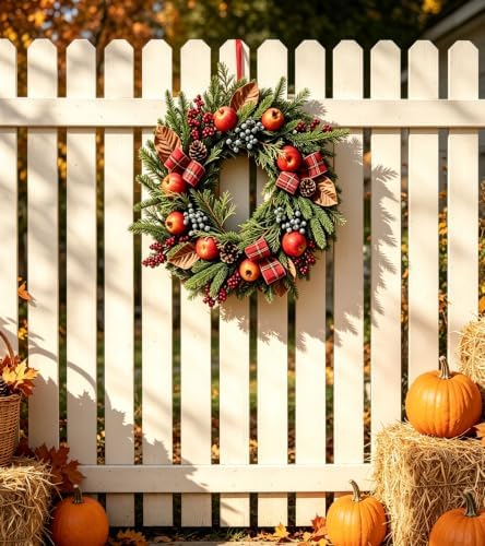 cynkeyee fall wreath for front door - 20, front angle view