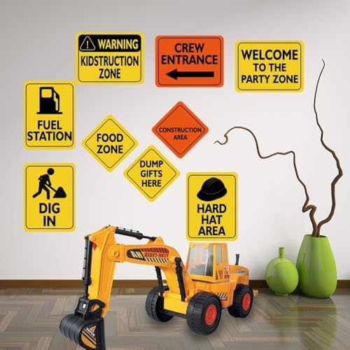 WERNNSAI 12 PCS Construction Party Decorations - Under Construction Birthday Party Supplies with Traffic Road Signs Cutouts for Boys Kids Truck Theme Birthday Baby Shower Wall Decor
