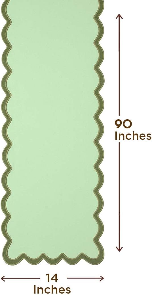 Folkulture Table Runner | Table Runners 90 inches Long | Scallop Table Runner for Farmhouse Decor or Boho Decor | Sage Green Table Runners for Dining Room Table Decor | Pastel Party Decorations