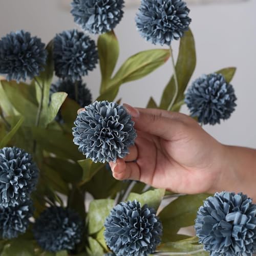 27"artificial pompon mum silk flower stems for vase on a desk or shelf