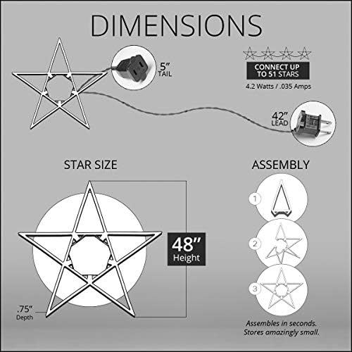 48" warm white led christmas star decoration folding, side view
