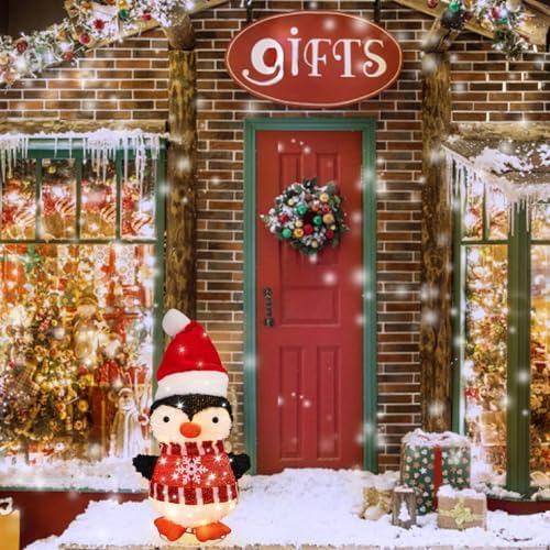 mumtop lighted christmas penguin decoration with santa hat, front angle view