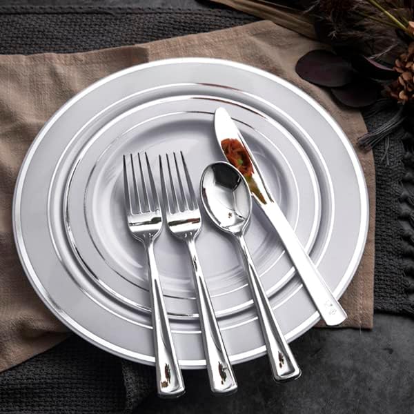 WDF 160 Pieces Silver Plastic Silverware - Silver Disposable Silverware - Plastic Silverware Heavy Duty - 80 Forks 40 Knives 40 Spoons - Disposable Cutlery Perfect for Christmas Wedding/Party