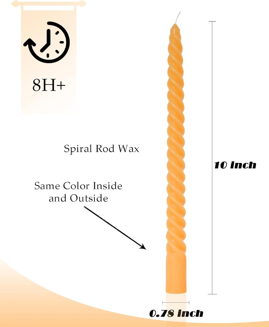 Candle Stick Spiral Tall Taper Candles,Unscented Candle for Holiday,Wedding and Home Decoration,10inch,12 Pack(Gradient Orange)