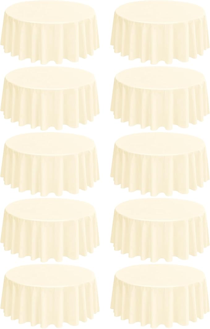 10 Pack Round Tablecloths - 108 Inch, Beige Polyester Table Cover for Round Tables, Stain and Wrinkle Resistant Washable Fabric Table Cloth, Polyester Tablecloth for Wedding Banquet Partie