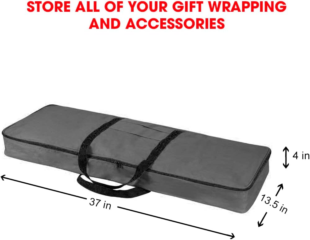 Christmas Wrapping Paper Storage Bag with Pockets | Gift Wrap Organizer Container | 37” x 14” x 4” | Underbed Durable Box Made of 600D Oxford Material (Gray)