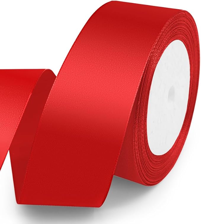 KMER LIFE 1-1/2 Inches x 25 Yards Red Satin Ribbon Solid Fabric Ribbons for Crafts, Wedding Decor, DIY Hair Accessories, Sewing, Gift Package Wrapping, Valentine's Day Bouquet and More
